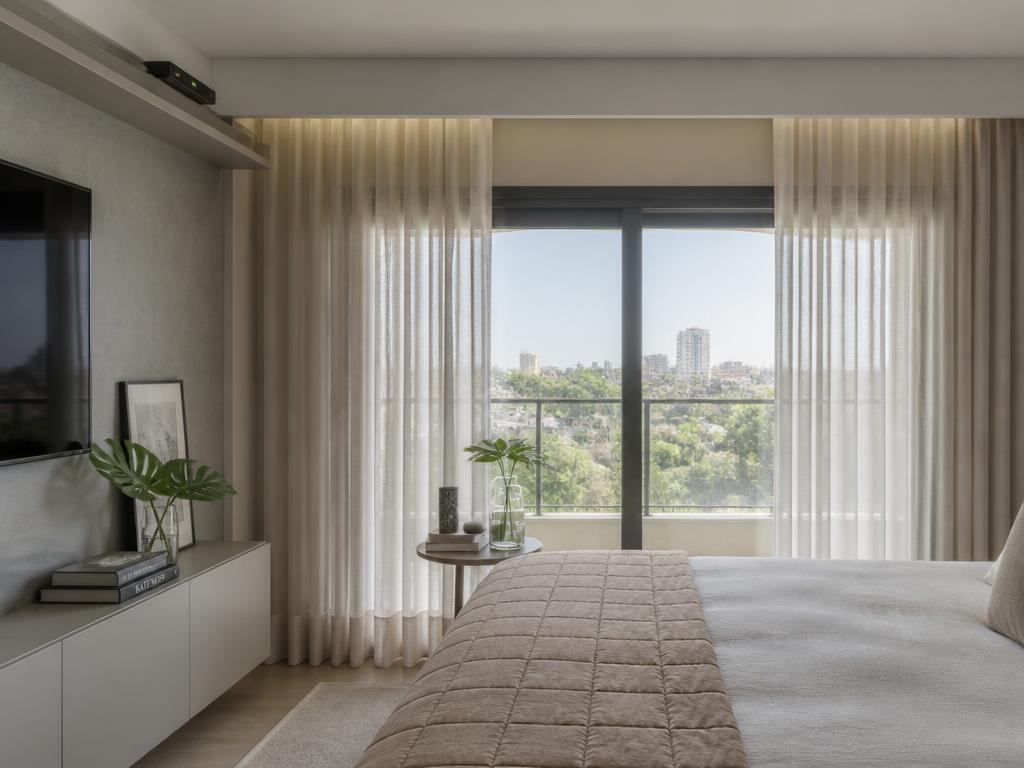 Cortineiro em gesso com cortinas em quarto sofisticado